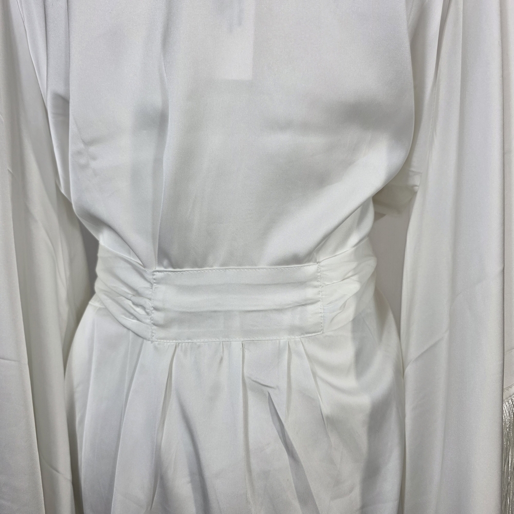 Homebodii Pricilla fringe Luxury White Satin Robe - Picture 11 of 16